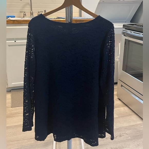 Susan Graver Women’s Plus Size 1X Navy Lace Lined Long Sleeve Blouse - Picture 3 of 8